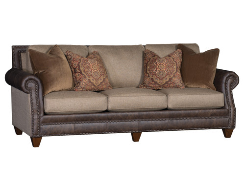 Fabric and leather sofa withNailhead trim