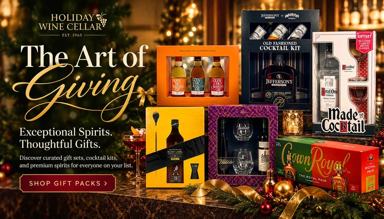 Shop premium spirits gift packs and cocktail kits at Holiday Wine Cellar. Discover thoughtfully curated gifts featuring Glenmorangie, Jefferson’s Bourbon, Johnnie Walker, Willett, Ketel One, and Crown Royal—perfect for holiday gifting.
