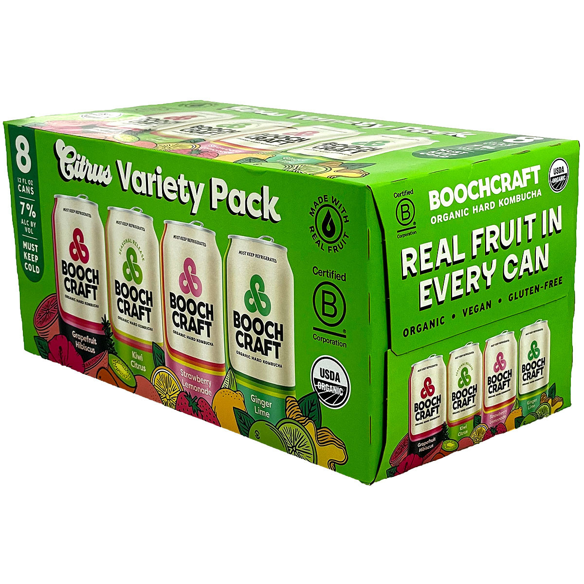 Boochcraft Organic Hard Kombucha Tropical Variety 8-Pack Can