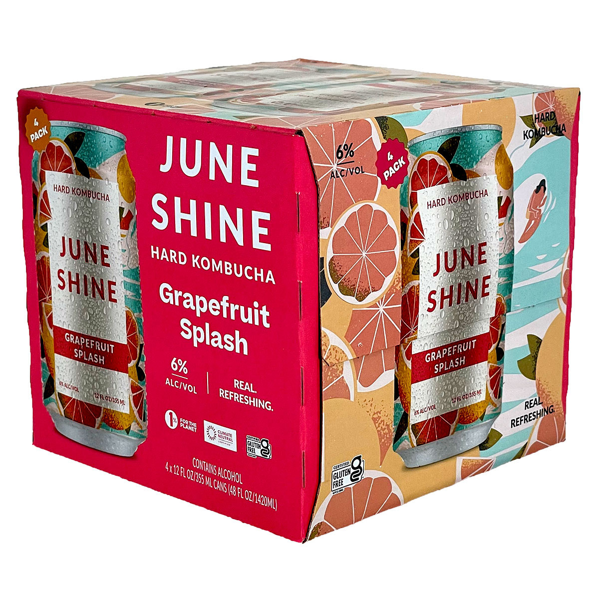 JuneShine Grapefruit Splash Hard Kombucha 4-Pack Can