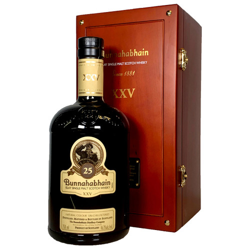 Bunnahabhain 25 Year Islay Single Malt Scotch Bottle & Wooden Box