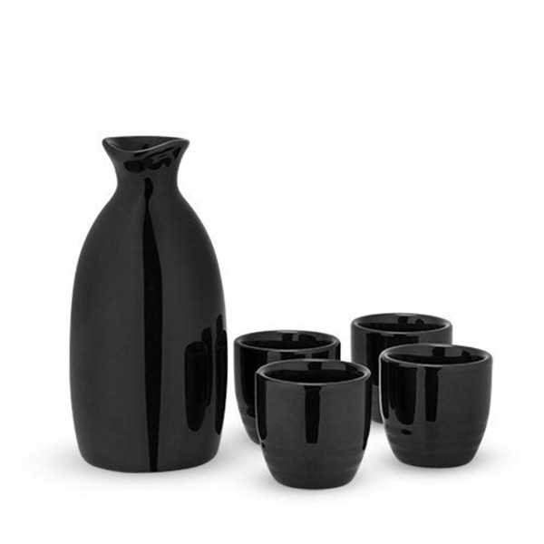 Moga 5-Piece Sake Set in Black By True