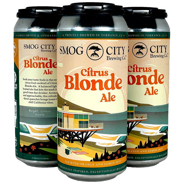 Smog City Citrus Blonde Ale 16oz cans – California craft blonde ale brewed with orange and lemon zest