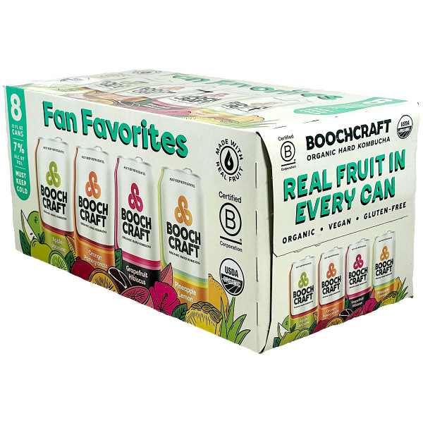 Boochcraft Organic Hard Kombucha Fan Favorite Variety 8-Pack Can