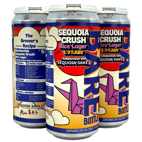 Barebottle [+ Sequoia Sake] Sequoia Crush Rice Lager 4-Pack Can