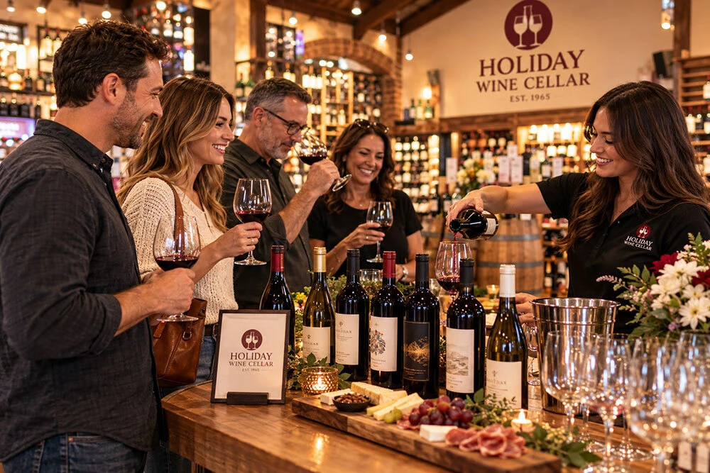 Wine Club members tasting at the #WINESday social at Holiday Wine Cellar