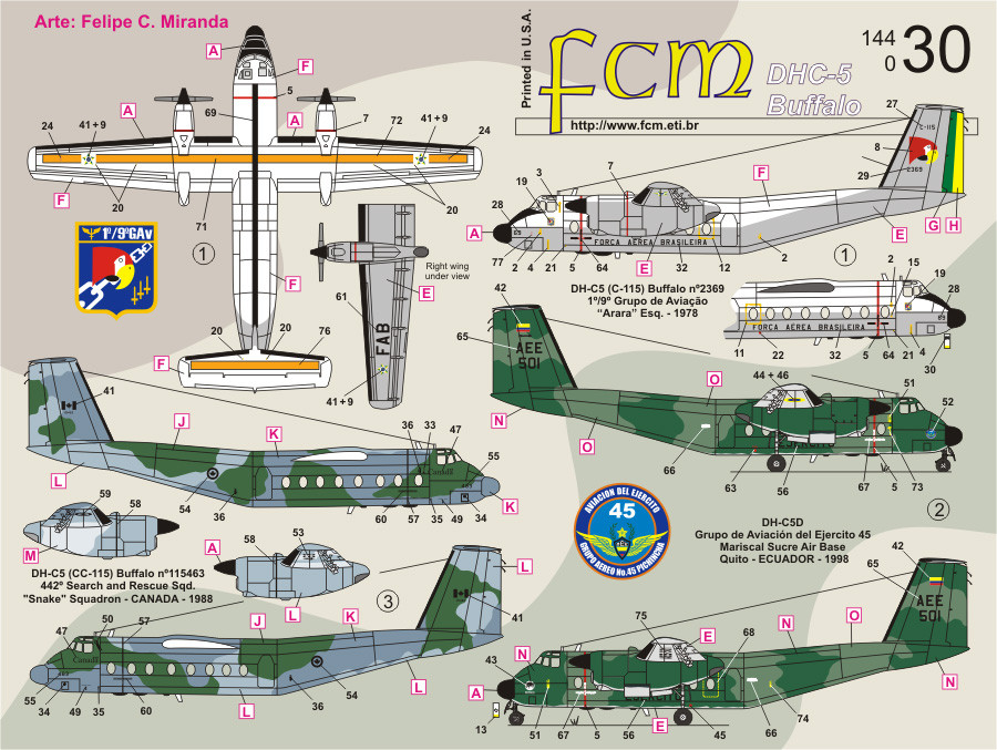 FCM DHC-5 Buffalo: Brasil (2), Ecuador and Canada Decals 1:144