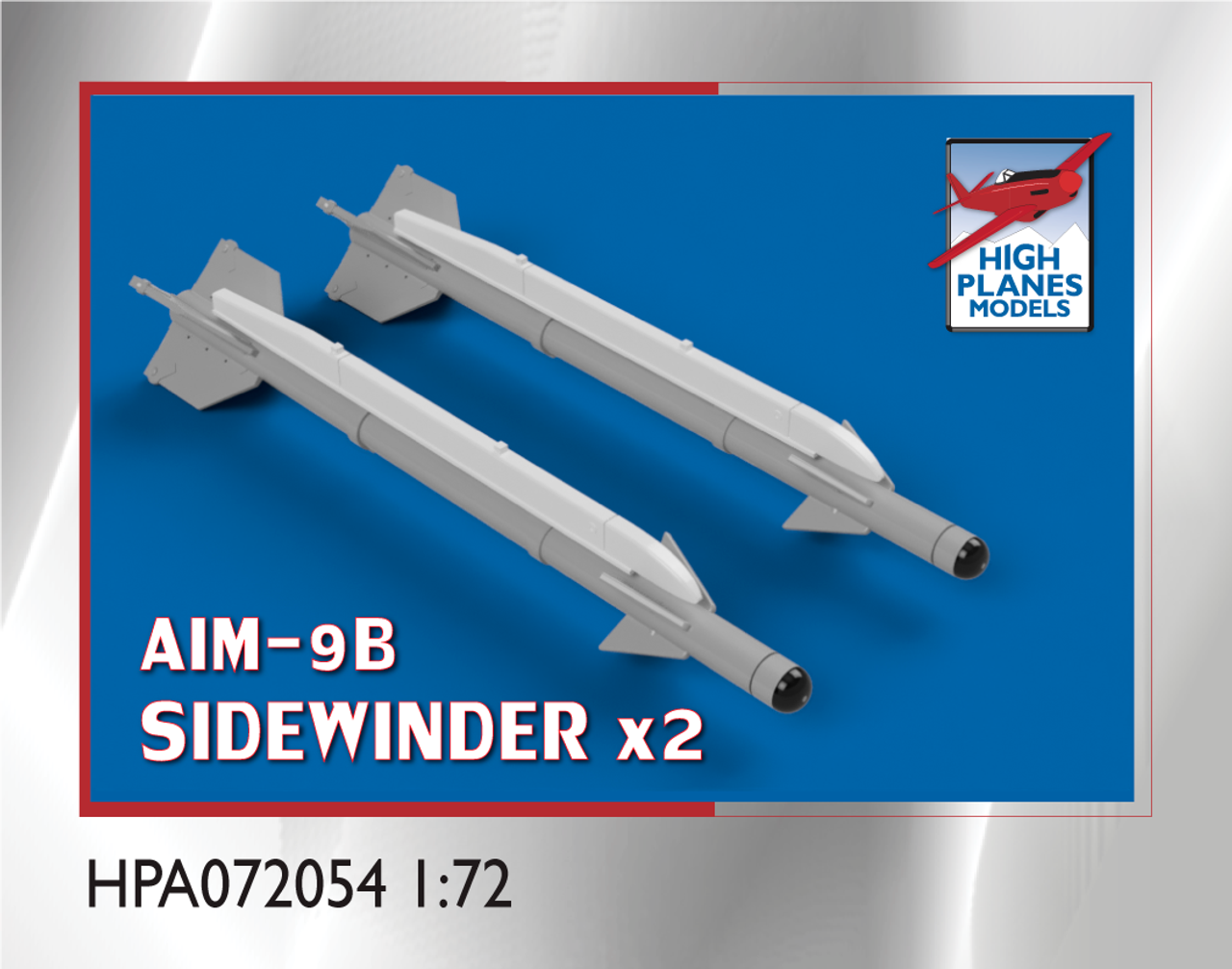 High Planes AIM-9B Sidewinder Air to Air Missile and AERO-3B rail x 2 Accessories 1:72 (HPA072054)