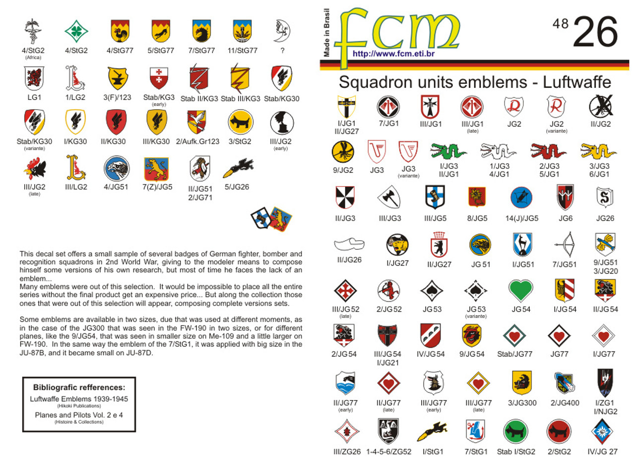 FCM Luftwaffe Squadron Unit Emblems Markings Decals 1:48 (FCD048026)