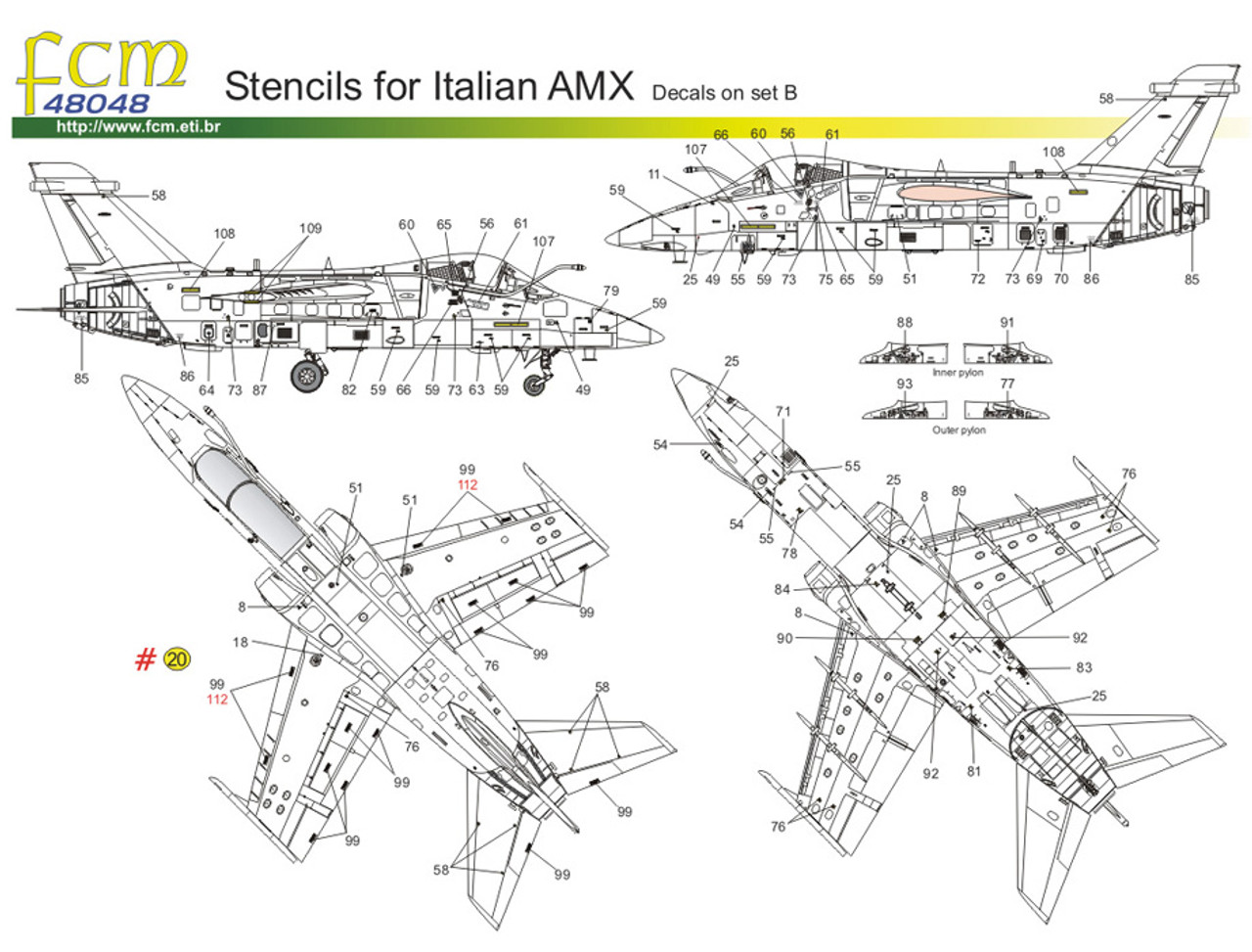 FCM Aermacchi AMX / Alenia Embraer A-1A / A-1B / A-1M Decals 1:48