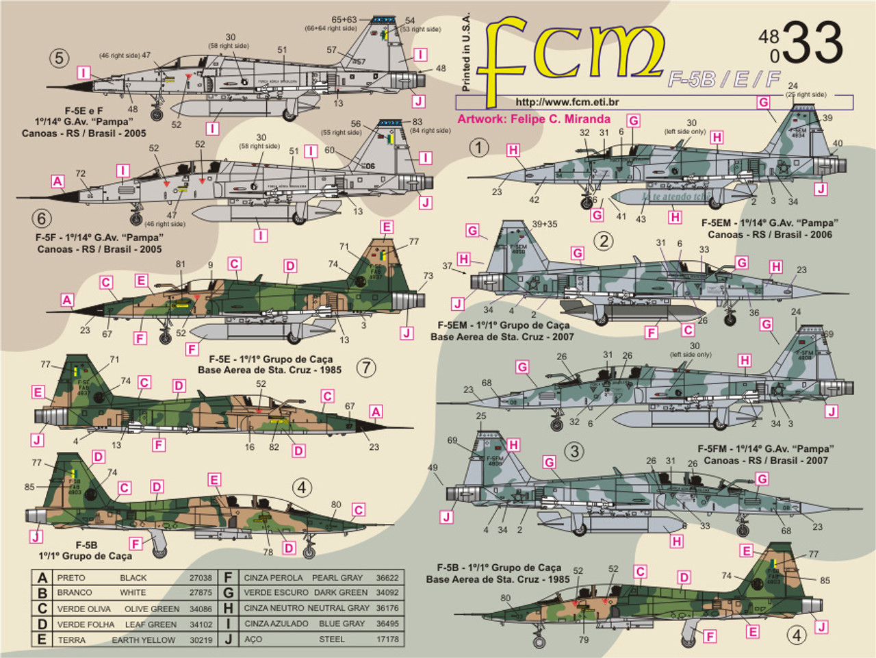 FCM F-5B/E/F Forca Aerea Brasileria Brazilian Tigers Decals 1:48