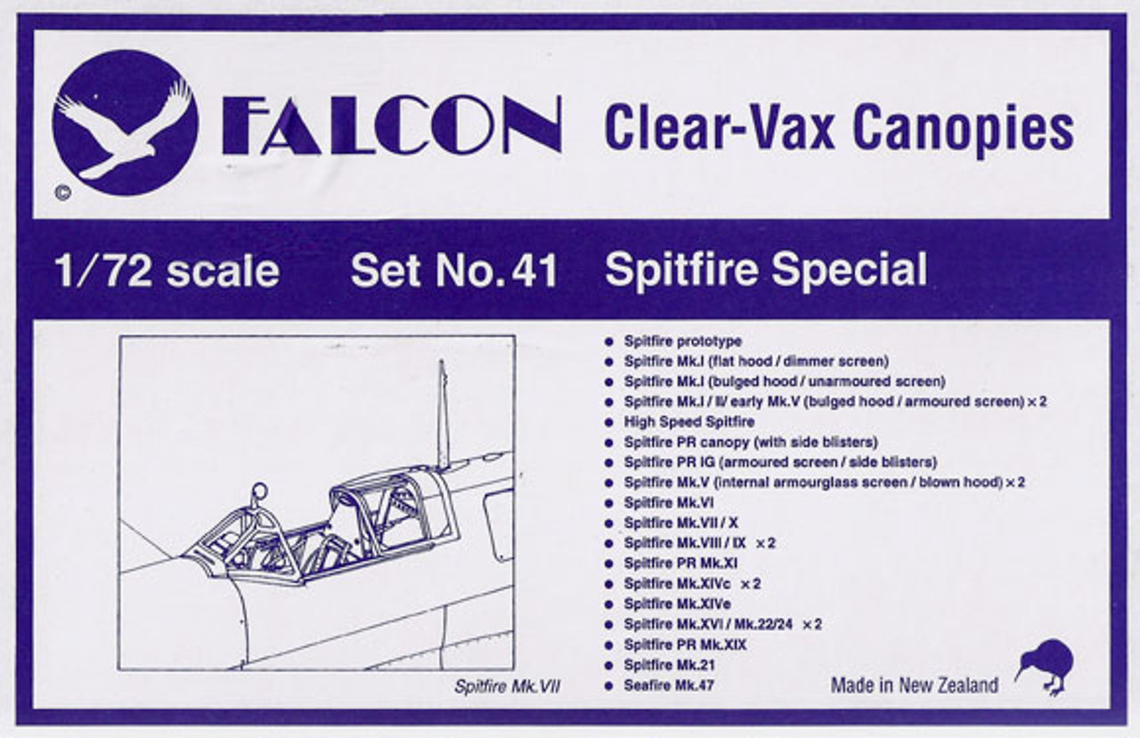Falcon Clearvax Canopy Set No.41: Spitfire Special Accessories 1:72