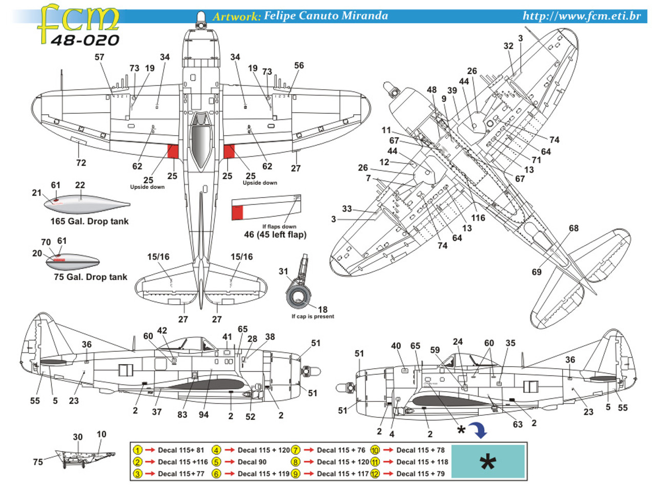 FCM Brazilian P-47 Thunderbolts Jambock Squadron Decals 1:48 (FCD048020)