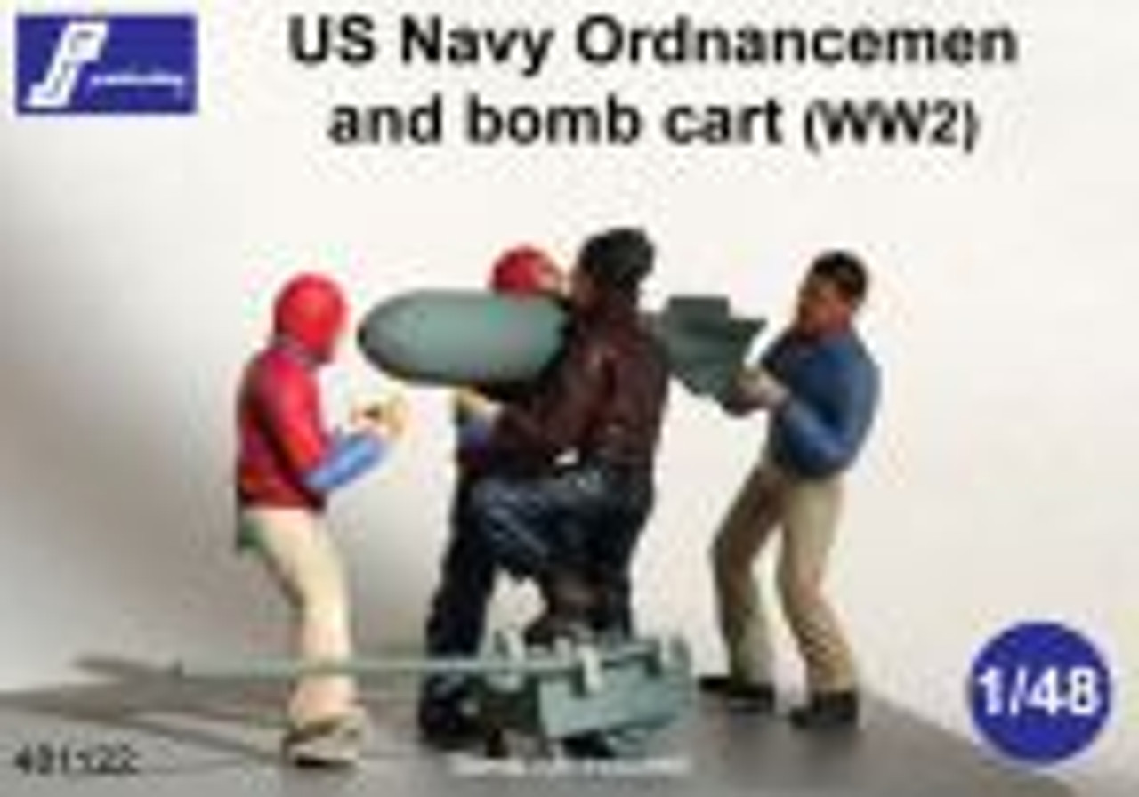 PJ Productions 4x US Navy Ordnancemen and bomb cart WW 2 Figures 1:48