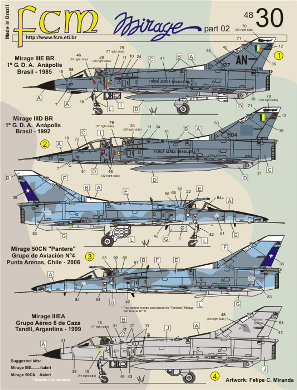 FCM Mirage III E/50 - Brazil, Chile, Argentina, Peru, Colombia Decals 1:48