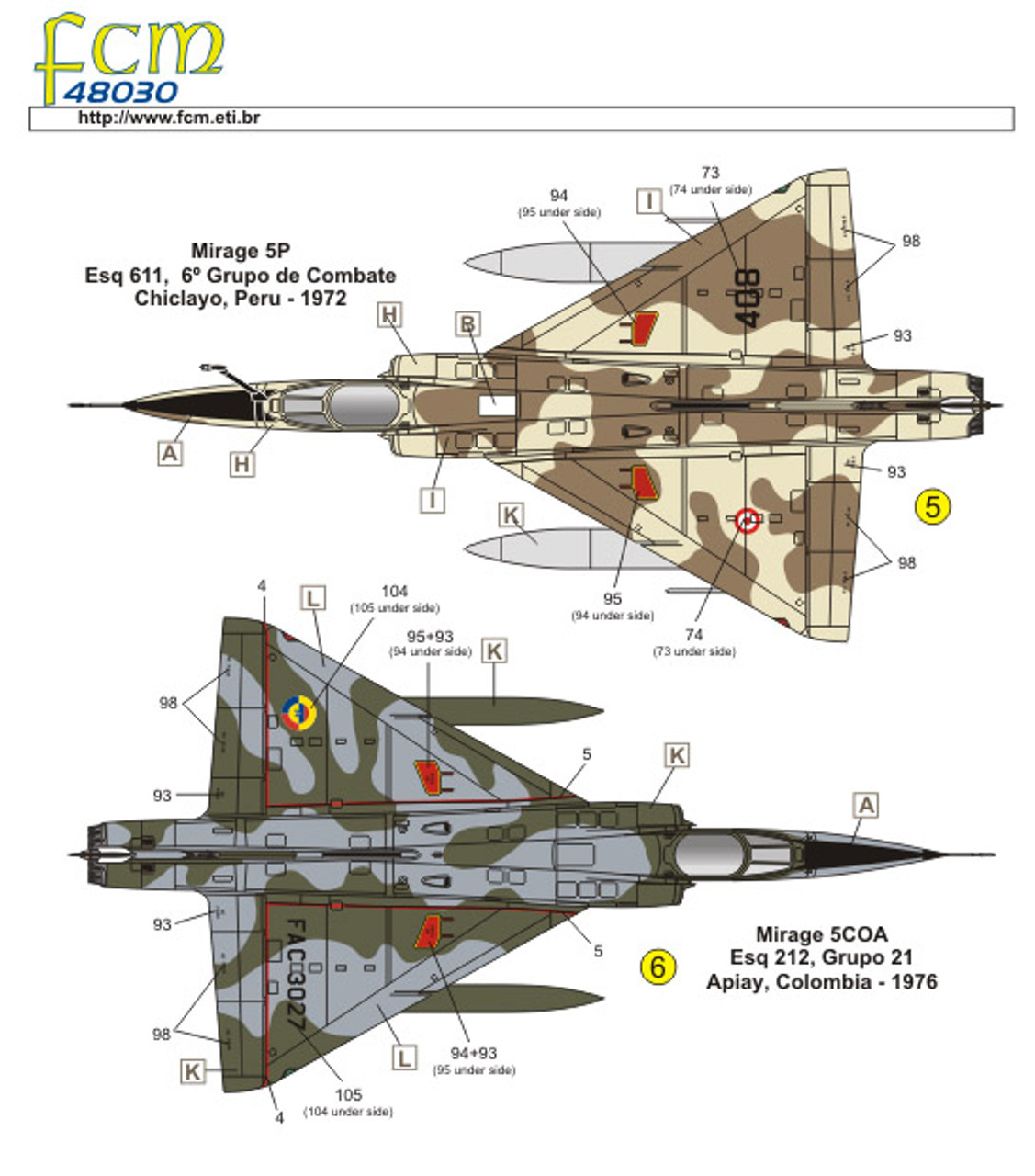 Libanon & Chile FCM72033 Aufkleber Mirage III 1/72 Brasilien 