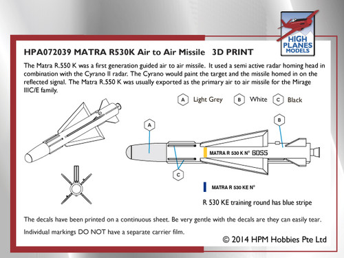High Planes Matra R.530K Missile Accessories 1:72 High Planes Matra R.530K Missile Accessories 1:72