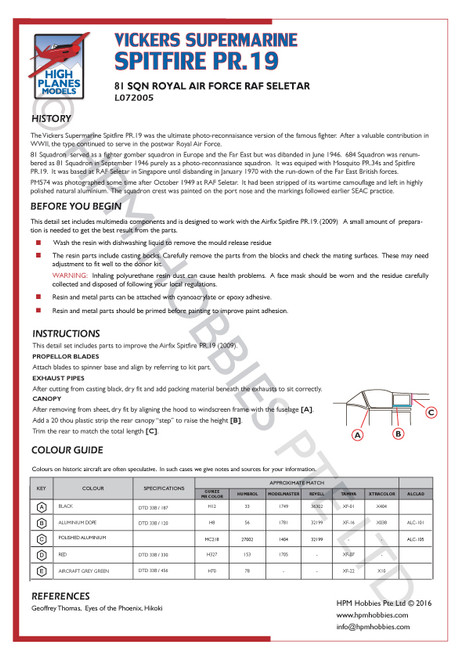 High Planes Plus VS Spitfire PR.19 Detail Set 1:72