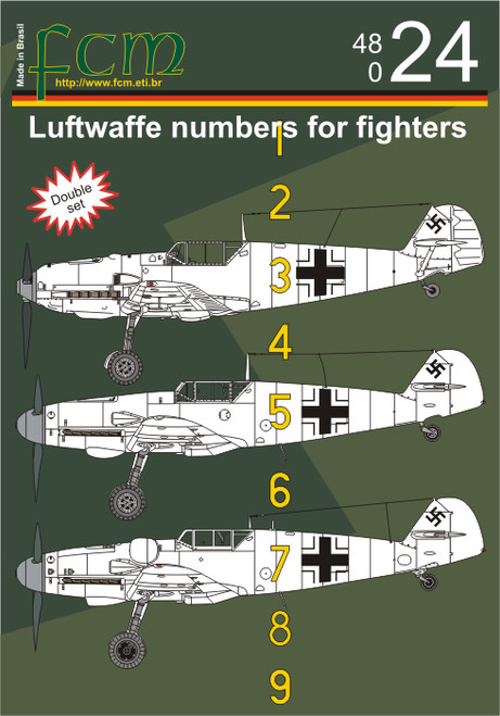FCM Luftwaffe numbers for fighters(double set) Decals 1:48 Scale (FCD048024) FCM Luftwaffe numbers for fighters(double set) Decals 1:48 Scale (FCD048024)