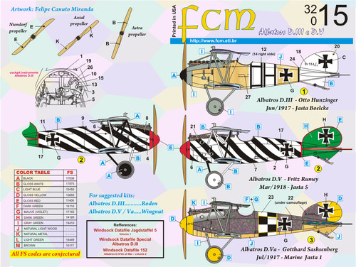 FCM WWI Albatros D.III/D.V Jasta 1, 5, Boelcke Decals 1:32 FCM WWI Albatros D.III/D.V Jasta 1, 5, Boelcke Decals 1:32