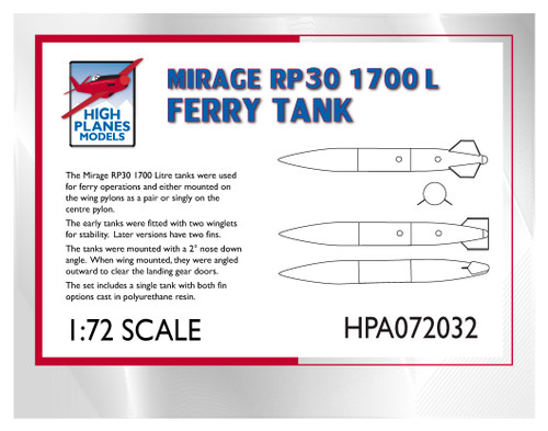 High Planes Dassault Mirage III 374 gallon 1700 litre fuel tank Accessories 1:72 High Planes Dassault Mirage III 374 gallon 1700 litre fuel tank Accessories 1:72