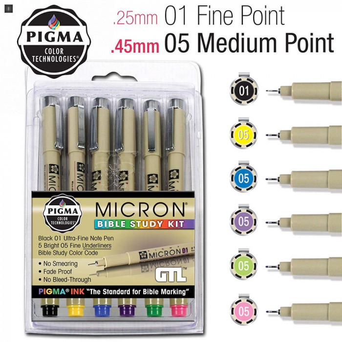 Pigma Micron Bible Note Pens - Study Kit (Set of 6) - The KJV Store