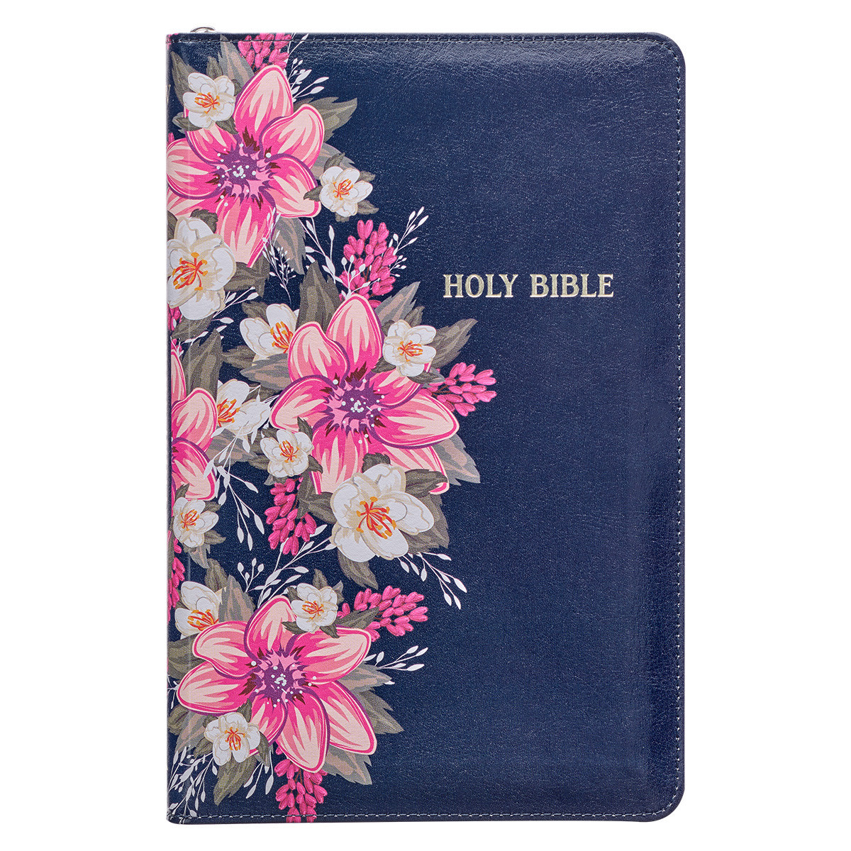 KJV Deluxe Gift Bible - Blue Floral - Zipper Closure - Thumb Index