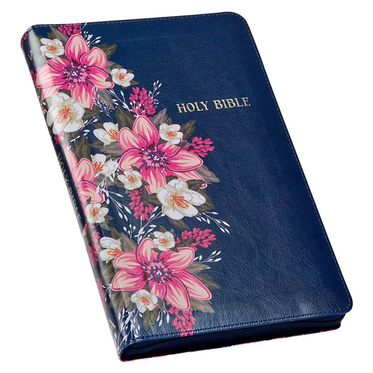 KJV Deluxe Gift Bible - Blue Floral - Zipper Closure - Thumb Index