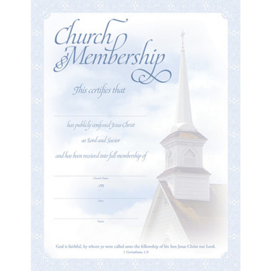 Church Membership Certificate - 1 Cor 1:9