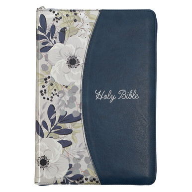 KJV Large Print Thinline Bible - Blue Floral - Thumb Indexed