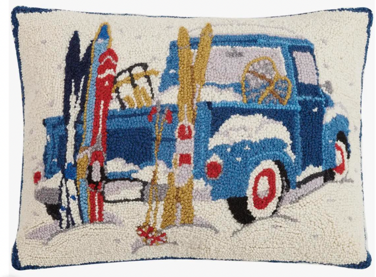 Blue Truck with Skis Hook Pillow - Ski Haus