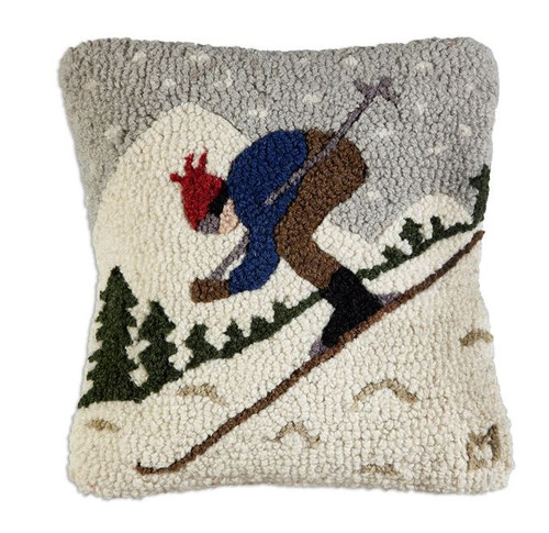 14"x14" Downhill Skier Hooked Pillow