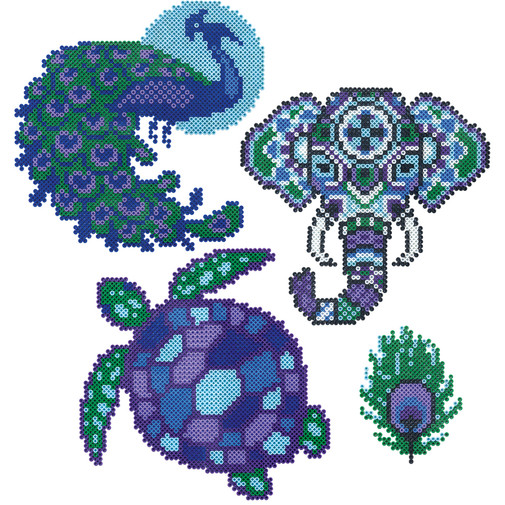 Mini Beads Peacock, Elephant, and Turtle 