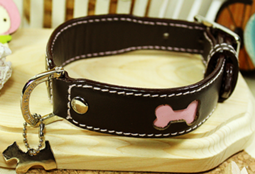 Genuine Italian Leather Collar Brown&Pink