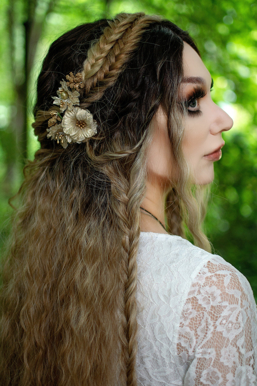 Persephone Goddess Extra Long Wavy Wig with Floral Decorations TO ORDER