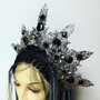 Fantasy filigree crown Gothic  headpiece
Black rhinestones and  silver metal