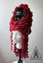 Queen Charlotte Inspired Red Rococo Wig – Gothic Marie Antoinette Costume Wig with Roses, Cage & Spikes  TO ORDER