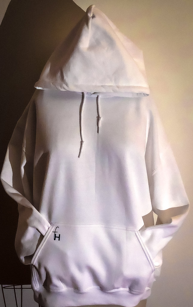 White pullover hoodie black logo