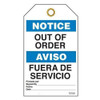 Notice "Out of Order" Bilingual E/S Tag - 25/pkg