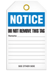 Notice  For Authorized Personnel Only Tag PKG/25 TG5018   Safety Supplies Canada