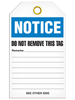 Notice  Do Not Move Tag PKG/25 TG5005   Safety Supplies Canada