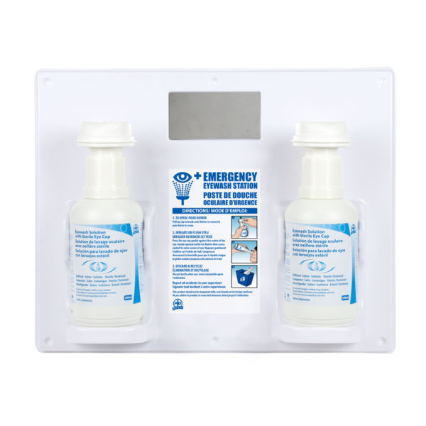Dual Eyewash Station w/ Sterile Eye Cup and (2) 1L Eyewash Solutions