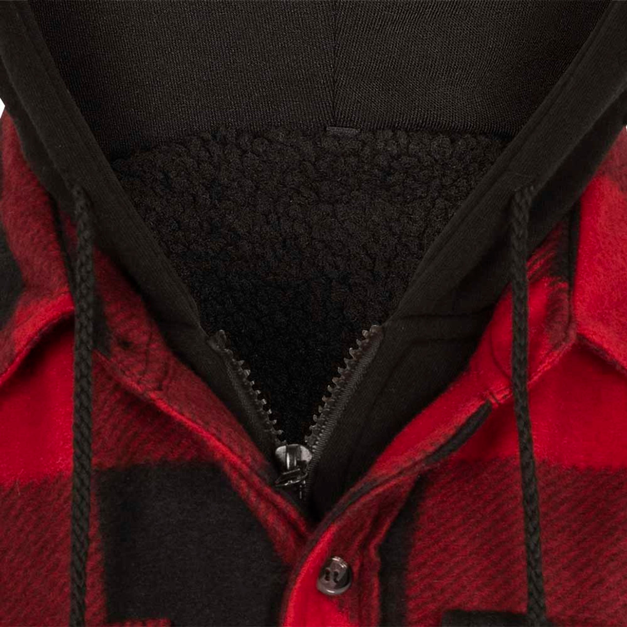 Women's Quilted Polar Fleece Hooded Shirt - Red/Black Plaid