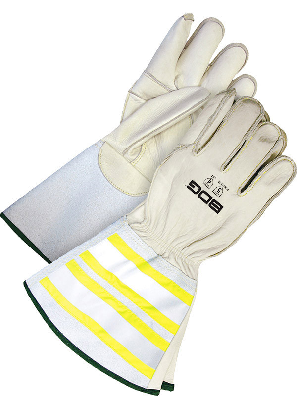 Grain Cowhide Utility Glove HiViz Gauntlet Kevlar Lining Cut Level 4