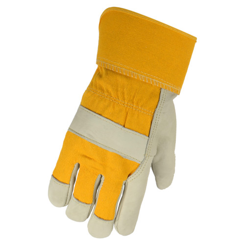 Cowhide Gloves - Yellow Cotton - Rub Cuff - Palm Lined