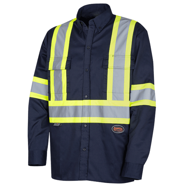 Button Work Shirt Poly/Cotton with Reflective Tape | Pioneer 4414   Safety Supplies Canada