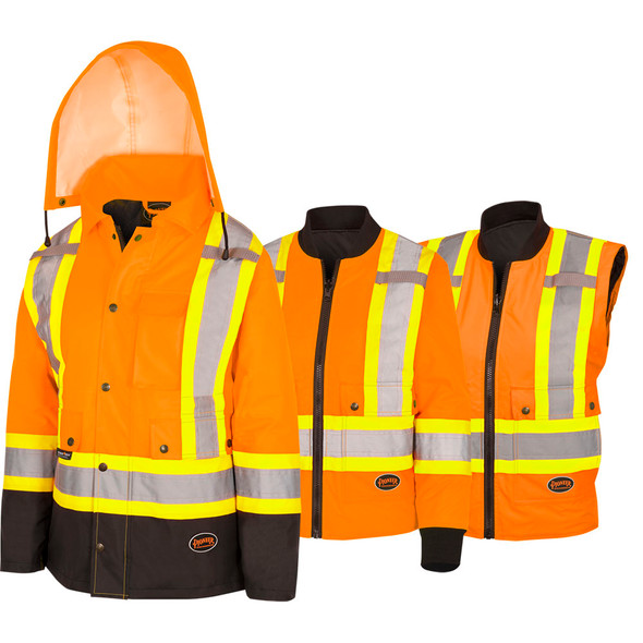 Women's Hi-Viz 100% Waterproof 7-In-1 Jacket 5020BBW/5021BBW   Safety Supplies Canada