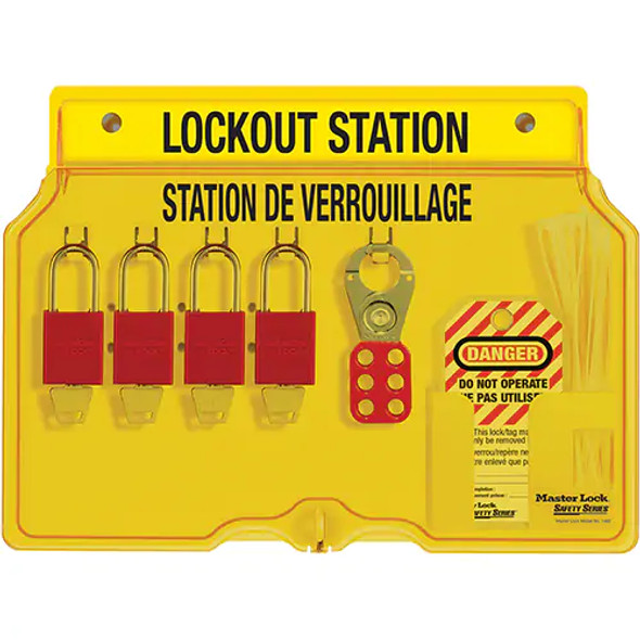 Lockout Station, Aluminum Padlocks, 4-Padlock Capacity | Master Lock 1482BP1106FRC   Safety Supplies Canada