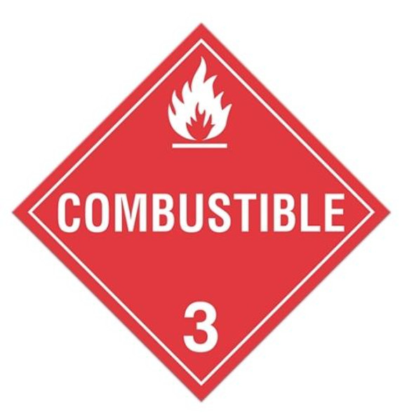 Class 3 "Combustible 3" Sign (Pack of 100 pcs)