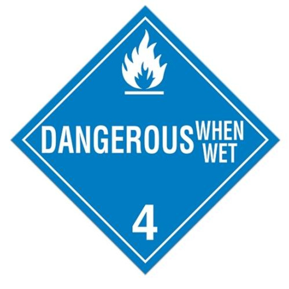 Class 4.3 "Dangerous When Wet 4" Sign (Pack of 100 pcs)